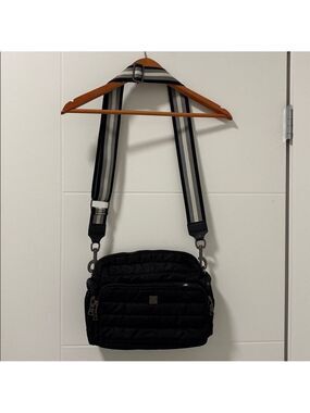 THINK ROYLN Black puffer crossbody Bag purse silver lined adjustable strap
